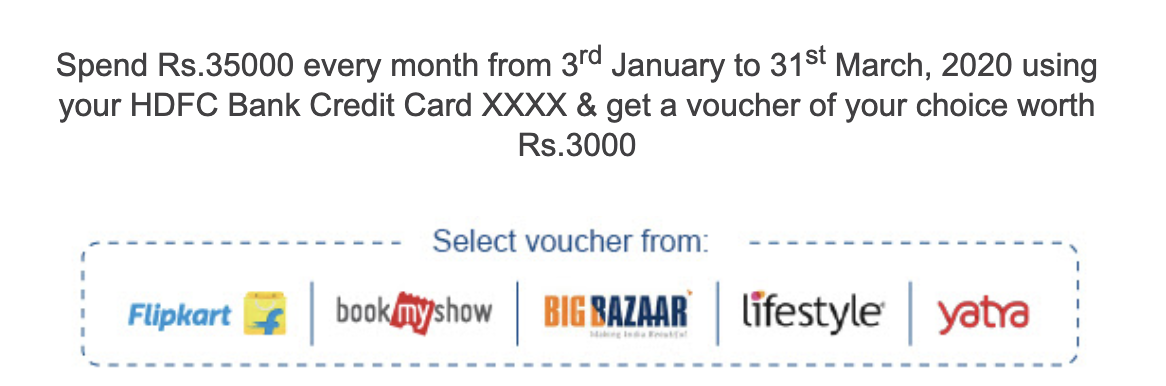 HDFC Credit Card Spend Based Offers – Jan 2020 – CardExpert