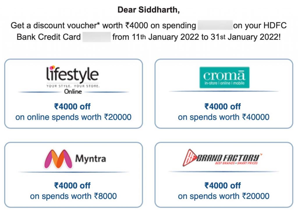 HDFC Credit Card’s Tricky Spend Linked Offer – Jan 2022 – CardExpert